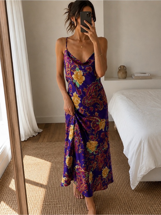 Kim Rogers Other - Vintage Kim Rogers Intimates Purple Paisley Satin Maxi Slip Dress XL